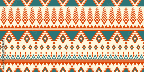 Vintage ethnic tribal pattern with geometric aztec ornament design elements for seamless textile fabric and wallpaper fashion illustration