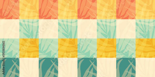 Set of four colorful seamless geometric patterns featuring plaid and mosaic vector designs for vintage fabric wallpaper and textile decoration