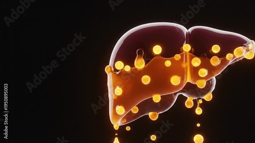 Progressive Hepatic Steatosis and Metabolic Syndrome Pathology, 3D Animation of Lipid Droplets Invading Healthy Liver Tissue for Medical Education