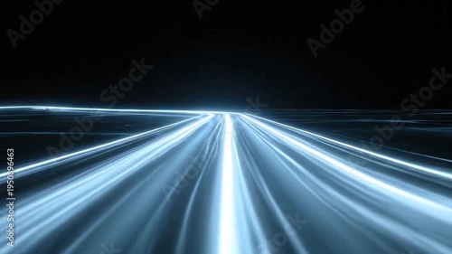 Abstract light trails on a dark road with glowing energy