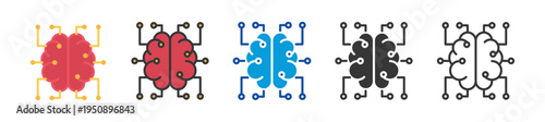 digital brain icon set multi style various collection
