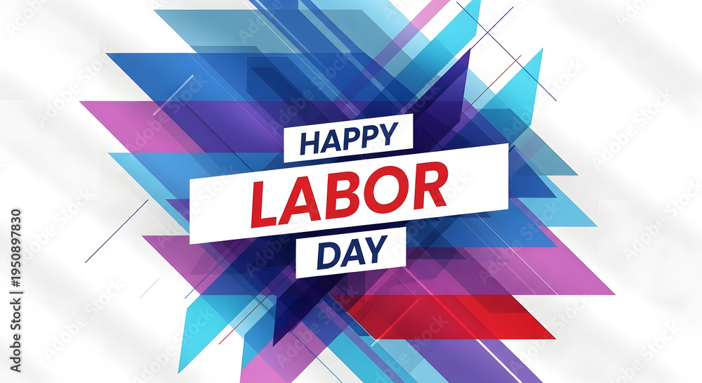 Fototapeta premium Vibrant labor day graphic with abstract geometric shapes and text