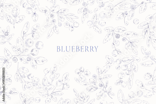 Delicate blueberry branches and berries form a repeating floral pattern