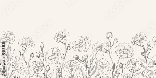 Delicate floral border featuring sketched carnations and budding stems