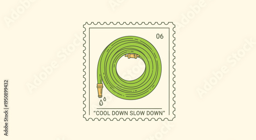 Vector illustration of green garden hose on stamp