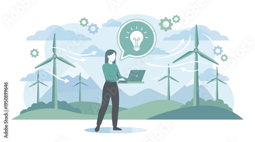 Woman Generating Innovative Ideas for Sustainable Wind Energy Solutions