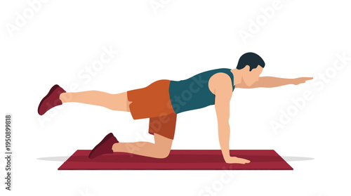 Man performing bird dog exercise on mat for core strength and balance