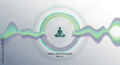 Meditation day may 31st silhouette in circle waves background