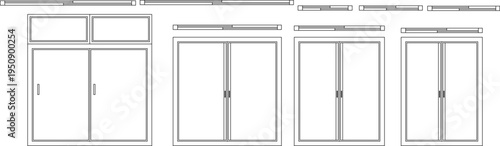 Technical architectural elevation drawing showing various sliding closet door designs with transom windows above in different width configurations.