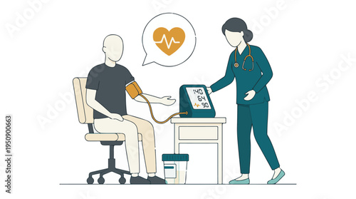 Healthcare worker measuring patient's blood pressure during a medical check-up