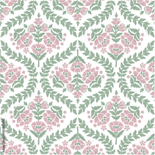 Seamless ogee damask medallion block floral flower repeat vector pattern , Boho floral