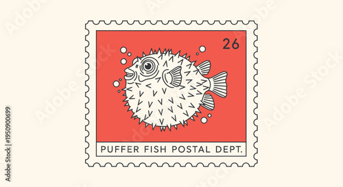 Vector puffer fish stamp illustration