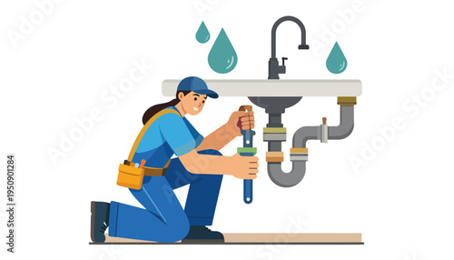 Plumber Repairing Sink Drain with Wrench