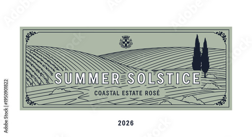 Vector label for Summer Solstice Coastal Estate Rose wine