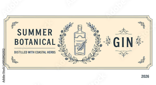Vector Summer Botanical Gin label with coastal herbs