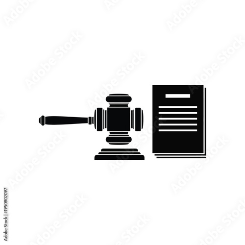 Judge gavel and legal document icon in flat style. justice law auction symbol illustration