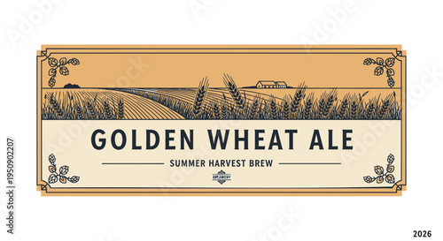 Golden Wheat Ale beer label vector