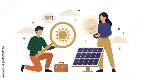 People researching solar energy and sustainable power solutions