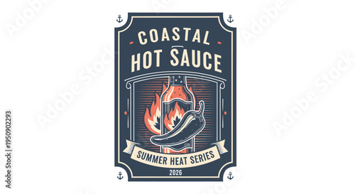 Vector label for Coastal Hot Sauce, Summer Heat Series