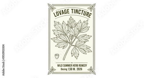 Vector illustration of Lovage Tincture label with plant and text