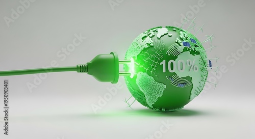 Green globe with electrical plug symbolizing renewable energy and sustainability