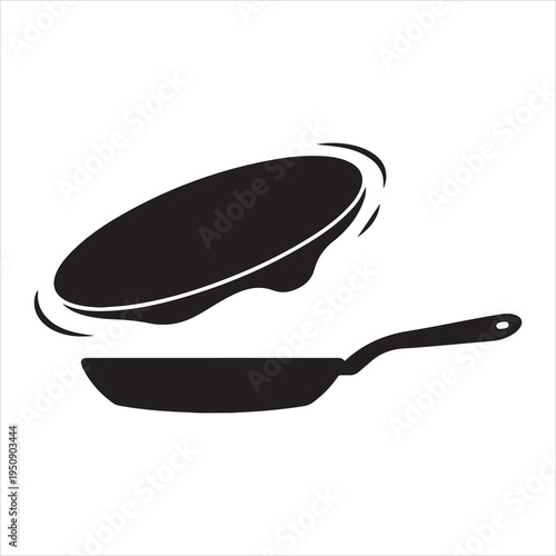 Frying pan tossing up a pancake, cooking and breakfast, food preparation over transparent background