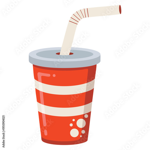 Red disposable cups with drink fast food vector cartoon illustration suitable for soda beverage takeaway restaurant branding and menu design concepts