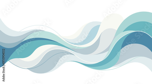 Abstract dynamic wave pattern in cool blue and teal shades on white background