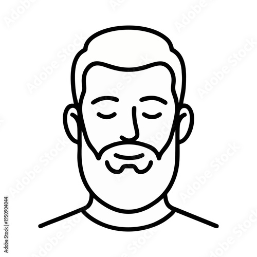 Simple outline illustration of a bearded man with closed eyes, transparent PNG