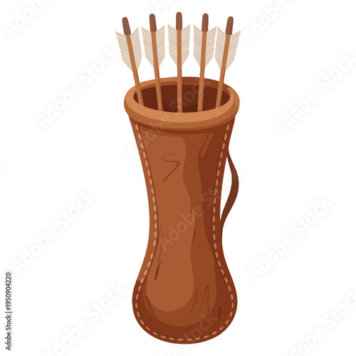 Cartoon vector arrow bag icon with bow quiver and archery target suitable for sports equipment hunting and outdoor adventure designs