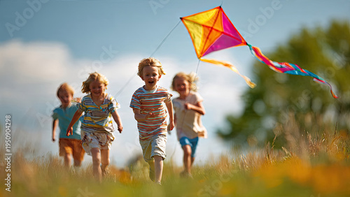 father and son flying kite