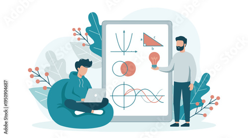 Online Education Concept with Students Learning Math and Science Digitally