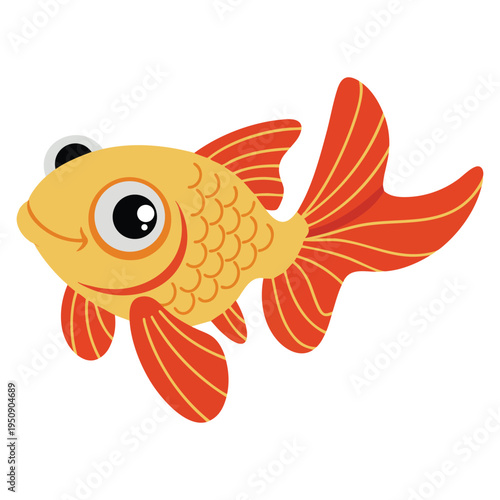 Flat vector illustration of cute winged fish with big eyes on white background in childrens style, magical ocean creature design