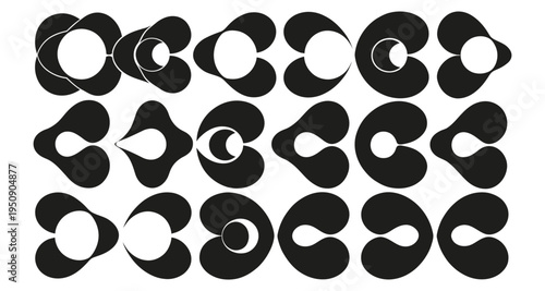 Black abstract organic shapes with white circles and crescents