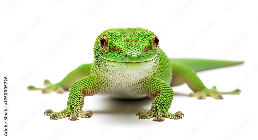 Fototapeta premium Smiling green lizard portrait isolated on white