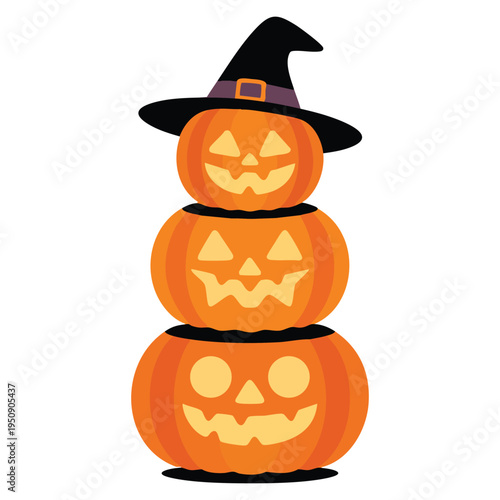 Halloween themed illustration of a pumpkin ghost with hat suitable for spooky celebration autumn decoration and trick or treat design concepts
