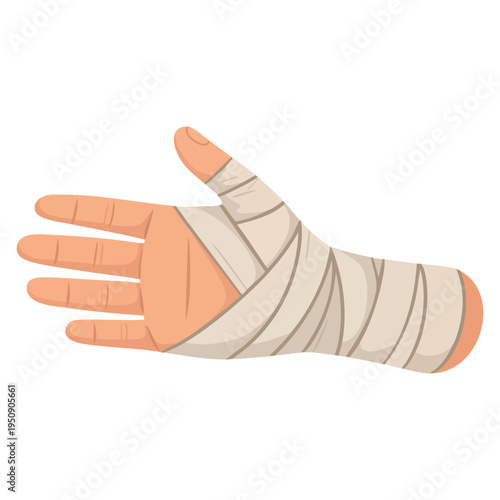Hand injuries treatment with bandage up vector illustration, ideal for medical care themes, first aid graphics and healthcare awareness design projects