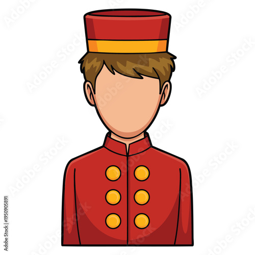 Hotel professional avatar bellboy bellman cartoon uniform hat vector illustration isolated character ideal for tourism hospitality and service themes