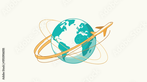 Global travel concept with an airplane circling the Earth, international journey
