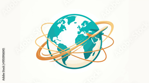 Global travel and communication network with abstract globe and airplane