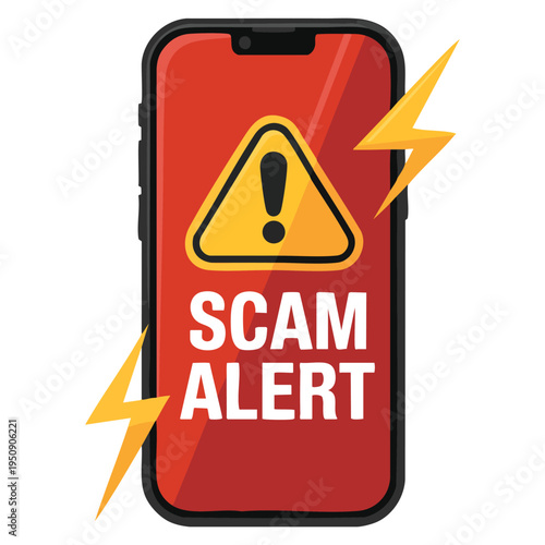 Isolated smartphone scam alert notification vector illustration ideal for fraud prevention cybersecurity awareness digital security concept and tech themed artwork