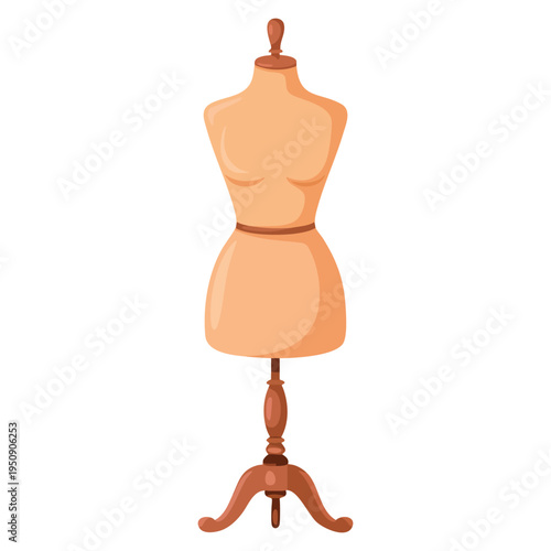Isolated tailoring dummy sewing mannequin flat vector illustration in cartoon style suitable for fashion studio boutique branding and dressmaking artwork