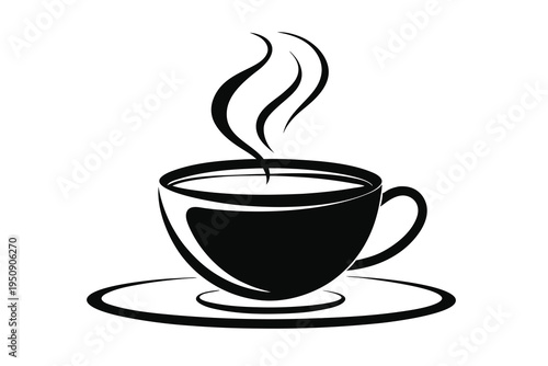 Hot coffee or tea mug icon for cafe and restaurant logo.
