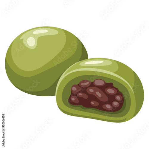 Japanese dessert mochi with matcha flavor vector icon isolated on white background, minimal sweet food graphic for cafe design