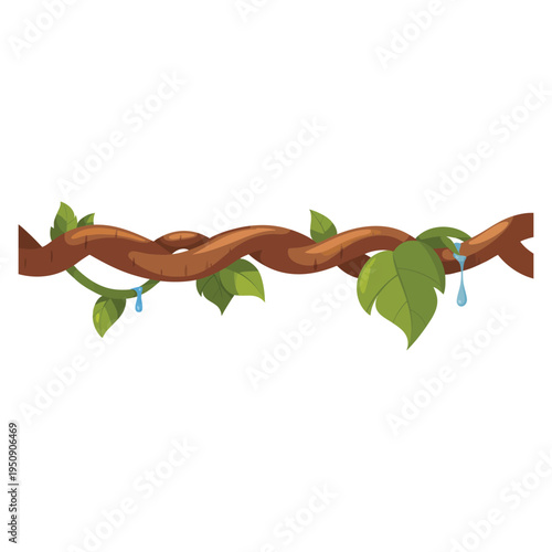Jungle liana with leaves flat illustration tropical plant design element ideal for rainforest nature decoration botanical and exotic themed visuals