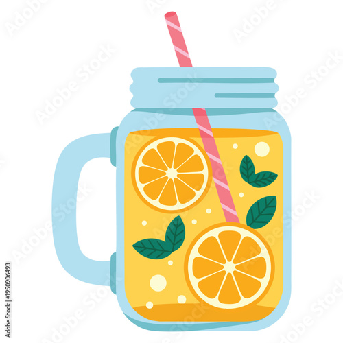 Lemonade drink in jar glass vector illustration design element with summer theme refreshing beverage citrus refreshment concept