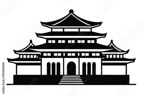 Traditional Chinese pagoda temple silhouette vector.