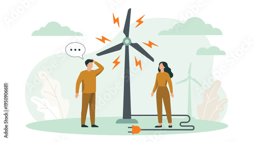 People concerned about wind energy problems with an unplugged cord