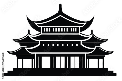 Traditional Chinese pagoda temple silhouette vector.