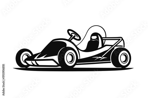 Motorsport go-kart mascot logo for speed and racing.